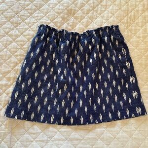 Navy and cream ikat J Crew paper bag linen miniskirt size 14
